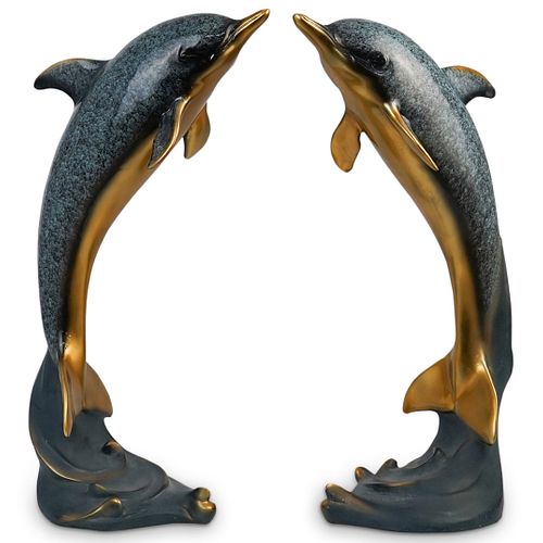 Pair Of Composite Dolphin Sculptures