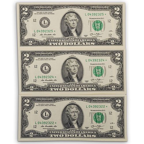 (3Pc) U.S. $2 Federal Reserve Star Notes (Raw)