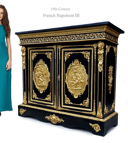 Napoleon III Style Bronze Plaques Side Cabinet, 19th C.
