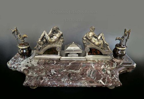 Magnificent Large F. Barbedienne Figural Bronze Inkwell