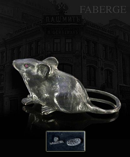 Moscow KARL FABERGE Silver Standing Mouse, Signed