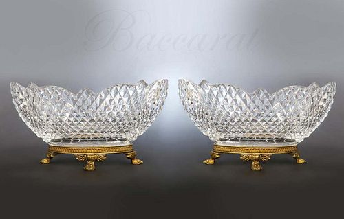 19th C. French Bronze & Baccarat Crystal Bowls