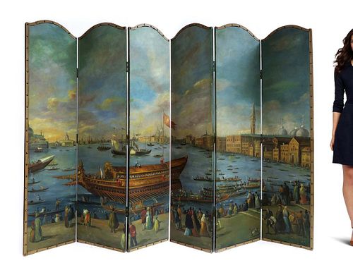 Large Hand Painted Folding Screen, Oil on Board