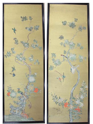 A LARGE PAIR OF OIL PAINTINGS ON PANEL, Chinese