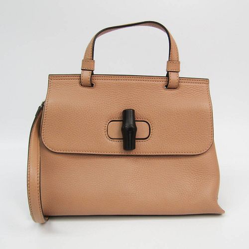 Gucci Daily Bamboo 370831 Women's Leather,Bamboo Handbag,Shoulder Bag Beige