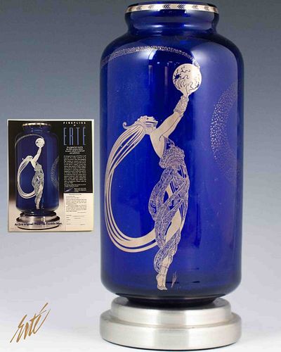 Fireflies, Original ERTE Cobalt Crystal Platinum Vase 