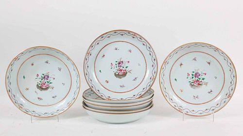 Eight Chinese Export Famille Rose Plates