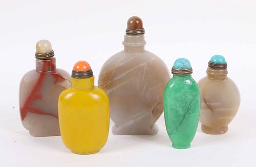 Five Chinese Stone/Peking Glass Snuff Bottles