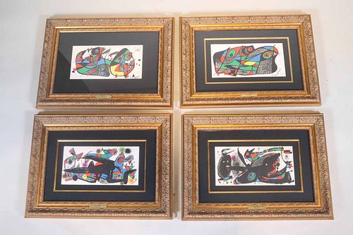 Four Abstract Lithographs, After Joan Miro