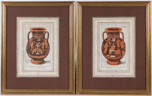 Two Hand Colored Engravings, Grecian Vessels