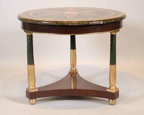 Empire Faux Inlaid Marble Circular Center Table