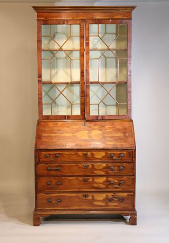 Chippendale Style Two Part Yewwood Secretary Desk