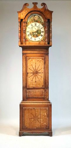 George III Provincial Inlaid Oak Tall Clock
