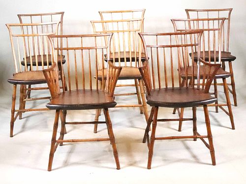 Assembled Set of Eight Faux Bamboo Windsor Chairs