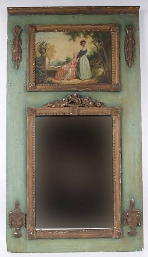 Neoclassical Gilt and Painted Trumeau Mirror