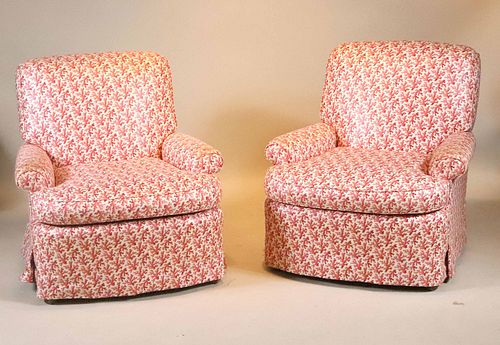 Pair of Coral Pattern Upholstered Club Chairs