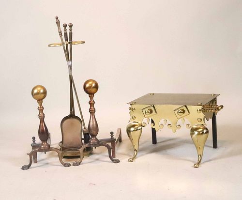 Group of Assorted Brass Fireplace Accessories