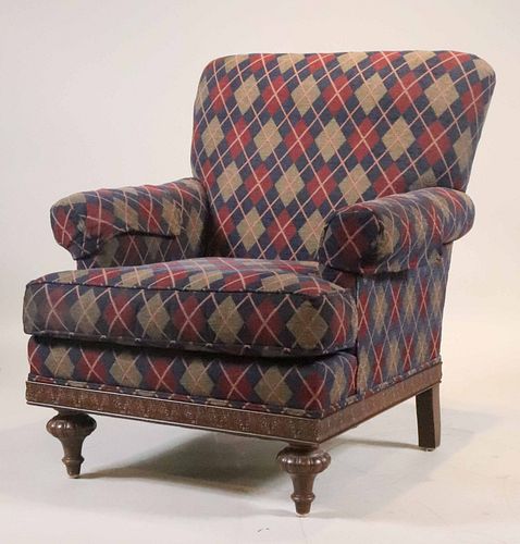 Contemporary Plaid-Upholstered Club Chair