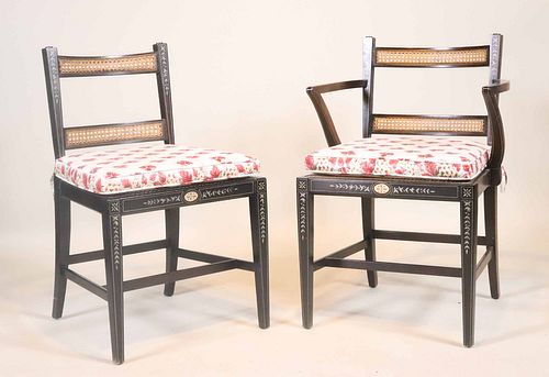 Pair of Paint Decorated Caned Back Chairs