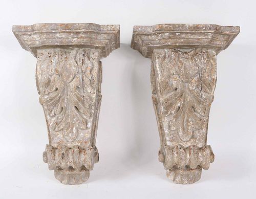 Pair of Distressed Painted Wall Brackets