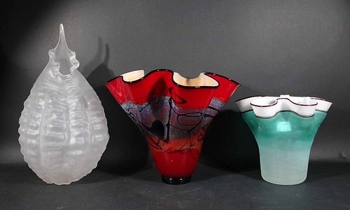 Two Ruffle Rim Art Glass Vases