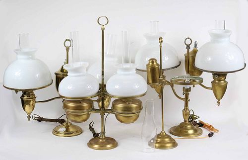 Four Brass Student Lamps