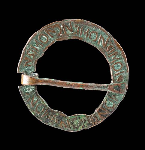 Medieval European Brass Annular Brooch w/ Inscription