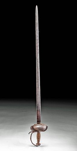 18th C. Spanish Iron & Brass Sword w/ Clamshell Guard