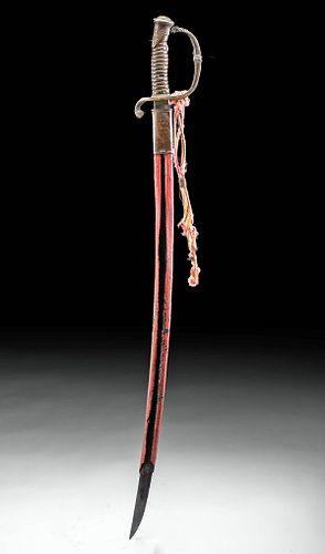 19th C. French Iron, Wood & Brass Sword w/ Scabbard