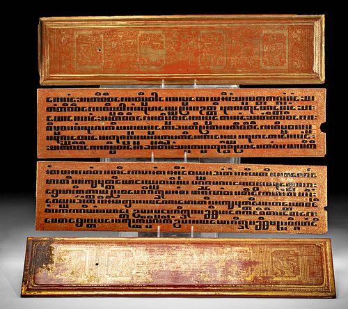 19th C. Burmese Gilded Wood Kammavaca Panels (4)
