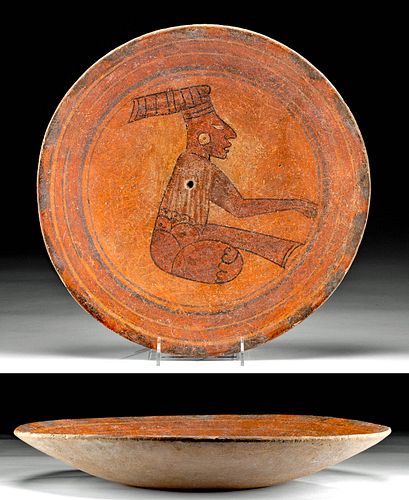 Large Maya Polychrome Plate, Seated Dignitary
