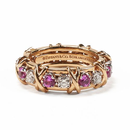 Tiffany 18K Diamond Pink Sapphire Ring
