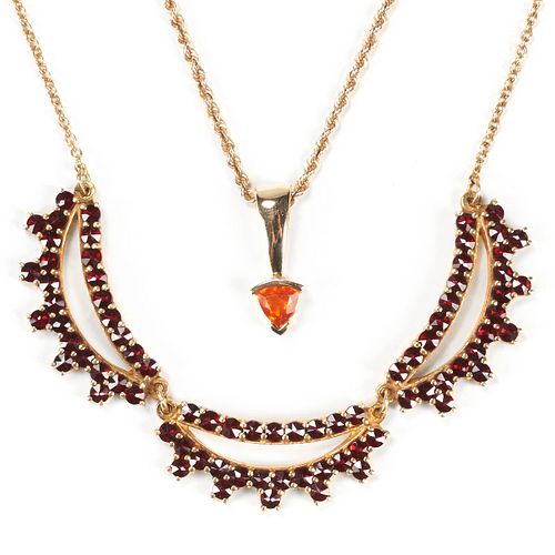 Grp: 2 Necklaces - Gold Orange Sapphire Garnet