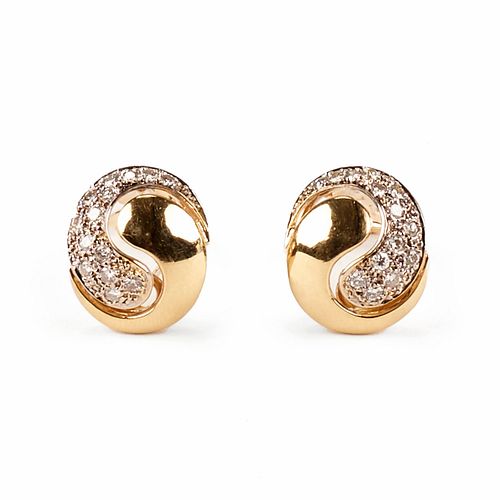 Pair of 14K Gold Diamond Yin Yang Earrings