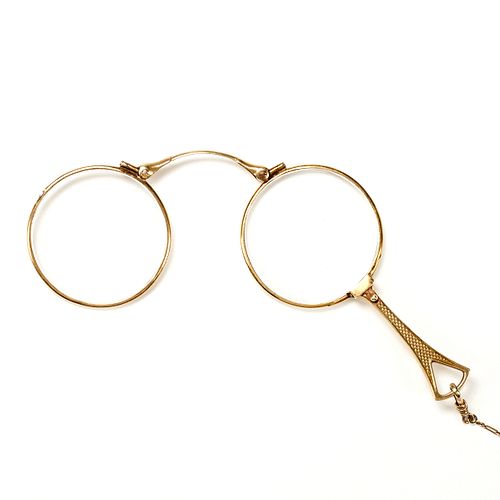 14K Gold Lorgnette Folding Opera Glasses