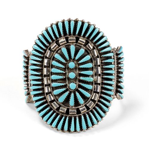 Native American Silver Turquoise Petit Point Cuff