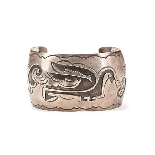 Native American Silver Overlay Cuff Bracelet