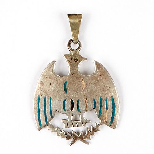 Navajo Zuni Enameled Silver Eagle Pendant Charm