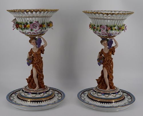 A Large Pair Of Limoges Figural & Reticulated