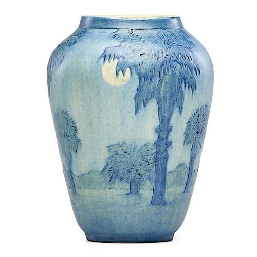 A.F. SIMPSON;  NEWCOMB COLLEGE Vase w/ palm trees