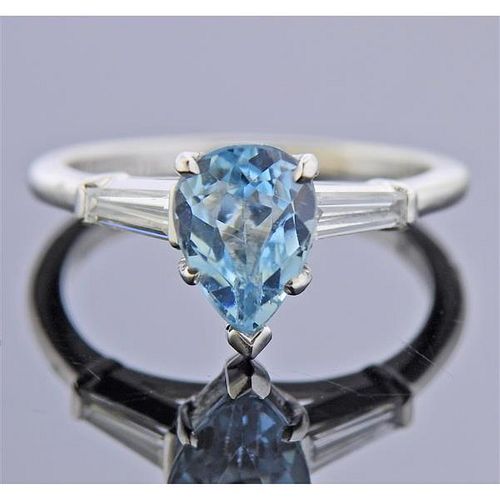 Platinum Diamond 1.30ct Aquamarine Engagement Ring