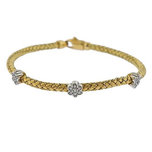 14K Gold Diamond Basket Braided Weave Bracelet