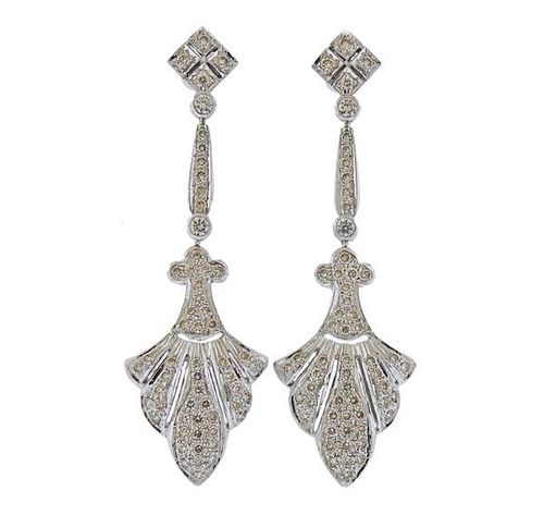 18k Gold Diamond Long Drop Earrings 