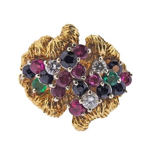 1960s 18K Gold Diamond Sapphire Emerald Ruby  Ring