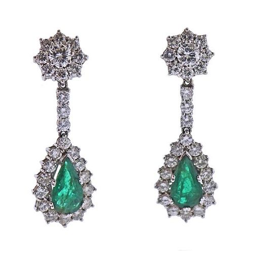 18k Gold Diamond Emerald Drop Earrings