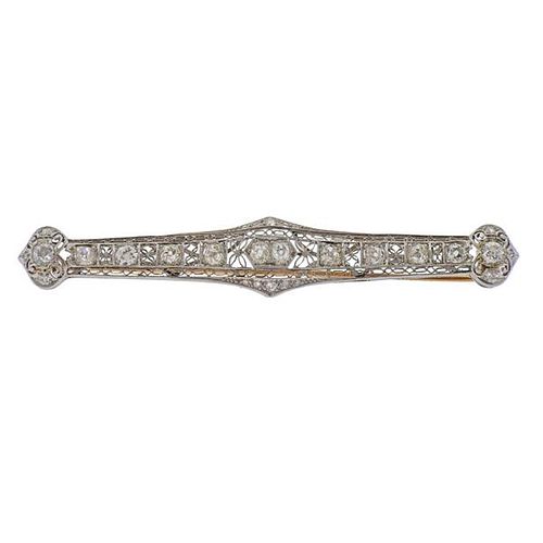 Art Deco Filigree Platinum Diamond Bar Brooch Pin