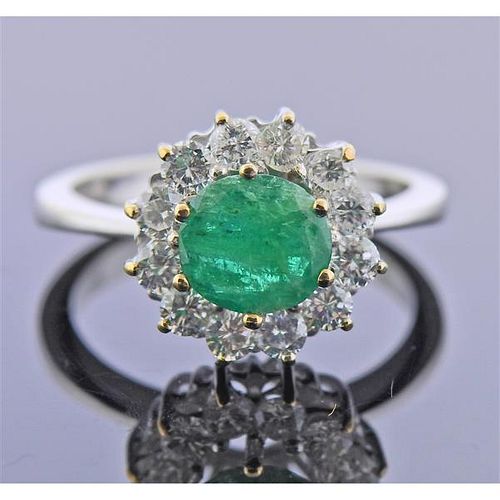 18k Gold Diamond Emerald Cocktail Ring