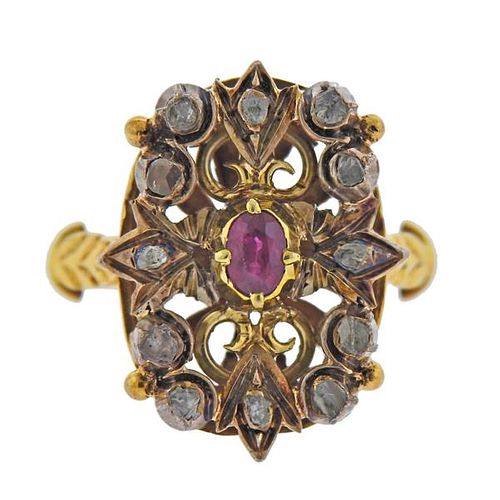 Continental 18K Gold Silver Diamond Ruby Ring