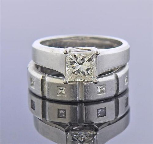 Jeff Cooper AGA 1.00ct L SI1 Diamond Platinum Engagement Ring Set