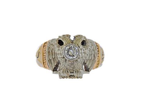 Antique 14k Gold Diamond Masonic Ring 